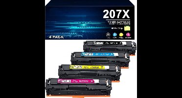 4-pack | Toners Geschikt voor HP 207X (met chip) | Geschikt voor HP Color LaserJet Pro M255DW, M255NW, MFP M282NW, M283FDN en M283FDW (207A)