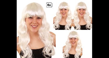 4x Pruik Sensation wit lang haar - Carnaval thema feest optocht festival