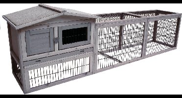 Konijnenhok met ren – Extra groot konijnenhok voor buiten met nachthok en uitloopren – 230x53x70 cm – Flamingo Konijnenhok Jumbo Cottage Grijs