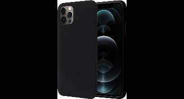 Hoesje geschikt voor iPhone 12 Pro - Matte Back Cover Microvezel Siliconen Case Hoes Zwart