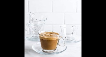 Pasabahce Barista – Kleine Espresso kopjes + Schoteltjes – 80 ml – Set van 6