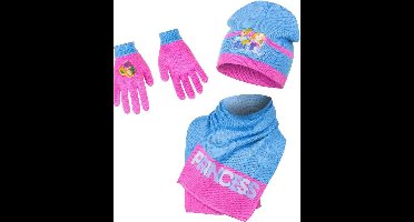 Disney Princess winterset - muts + sjaal+handschoenen - blauw - maat 48 cm (± 1-2 jaar)