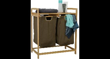 IVOL Wasmand Bamboe met 2 vakken Legergroen - Wassorteerder 2 vakken