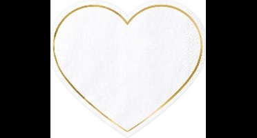 PartyDeco - 20 Hartjes servetten - Feestdecoratie - WitGoud - Papier -