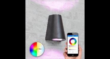 Zwarte up down wandlamp voor buiten met slimme Milight GU10 spots - Kegel vorm