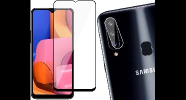 Screenprotector geschikt voor Samsung A20s + Camera Lens - FullGuard Glas Screen Protector