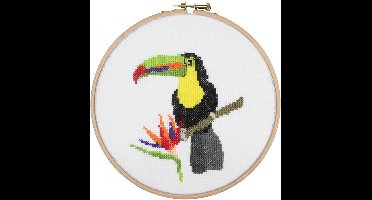 Pako Borduurpakket met telpatroon - Toekan - 210.801 - voorgesorteerd garen - Aida - 13 x 17 cm - DIY kit