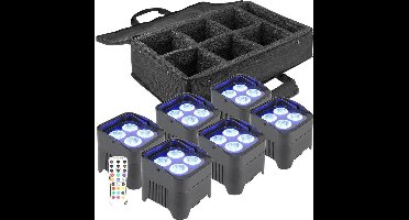 Lichtset draadloos - Complete BeamZ BBP94 Uplight lichtset met 6 accu LED Uplights in tas