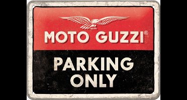 Moto Guzzi parking Only.  Metalen wandbord in reliëf 15 x 20 cm.