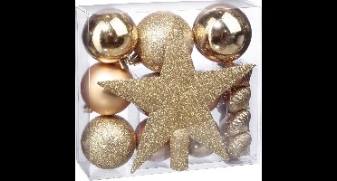 Kerstballenset 18 delig met kerstster goud - 18 stuks - Kerstbal - Kerstster - Kerstversiering - Goudkleurig