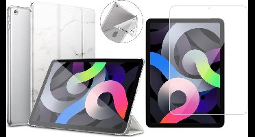 Hoes geschikt voor iPad Air 2022 / 2020 10.9 inch - Trifold Smart Book Case Cover Kunstleer Hoesje Marmer - Tempered Glass Screenprotector