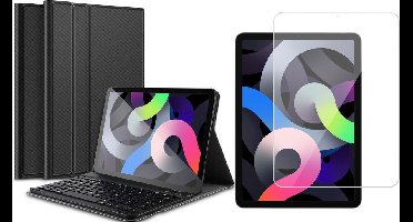 Hoes met Toetsenbord geschikt voor iPad Air 2022 / 2020 10.9 inch - Kunstlederen Book Case Cover Hoesje met Toetsenbord Zwart - Tempered Glass Screenprotector