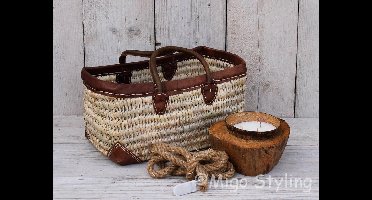 Geschenkset - Cadeau pakket - Tas met leren bies - Kokosnootkaars - Jute touw met LED licht