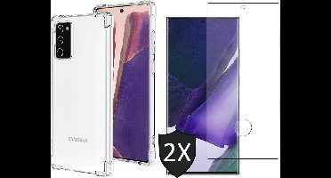 Hoesje geschikt voor Samsung Galaxy Note 20 - 2x Screen Protector GlassGuard - Back Cover Case ShockGuard Transparant & Screenprotector