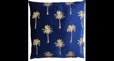 Kussen palm tree velvet blauw 60 x 60