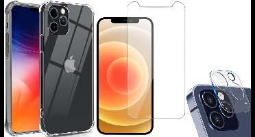 Hoesje geschikt voor iPhone 12 pro max - Transparant Hoes + Screen Protector + Camera Lens Protector