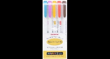 Zebra Mildliners | dubbelzijdige stiften set | 5 milde kleuren