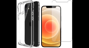 Hoesje geschikt voor iPhone 12 Mini - Transparant Siliconen Case + Screen Protector Glas