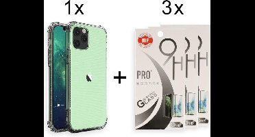 iPhone 12 Pro Hoesje en 3 x iPhone 12 Pro Screenprotector - iPhone 12 Pro Hoesje Transparant Shock Proof Case + 3 x Screen Protector Glas