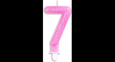 Wefiesta Cijferkaars 7 Glitter 7 Cm Wax Roze