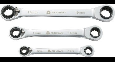 TOOLCRAFT 819162 Dubbele ringsleutelratelset 3-delig Sleutelbreedte (metrisch) 8 - 19 mm