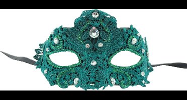 Venetiaanse Masker met Diamanten - Groen -  16 x 9 x 11 cm
