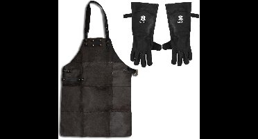 Leren Schort met Handschoenen – Soepel Zwart Leer - Barbecueschort - Keukenschort Man – 81 x 56 cm