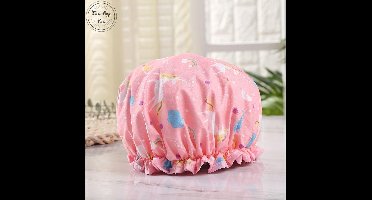 Eenhoorn Pony Mooie Dikke Douche Caps Roze Kleurrijke Dubbele Laag BadMuts Cover Volwassenen Waterdicht