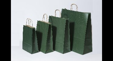 Draagtassen Papier Donkergroen 32+12x41cm Kraft Papier (50 stuks)