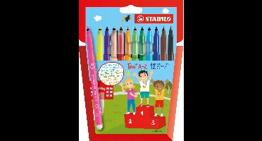 STABILO Trio A-Z - Viltstift - Met Ergonomische Driekantige Gripzone - Etui Met 12 kleuren