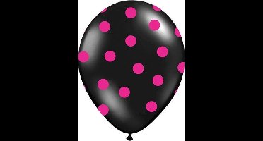 Partydeco - Ballonnen Zwart dots fuchsia 50 stuks