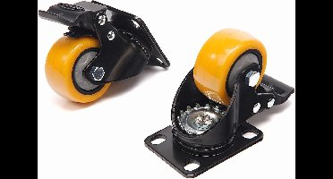 4 Stuks Profi 50 mm. Zwenkwiel met Voetplaat en Rem