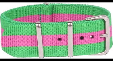 Premium Green Pink - Nato strap 20mm - Stripe - Horlogeband Groen Roze