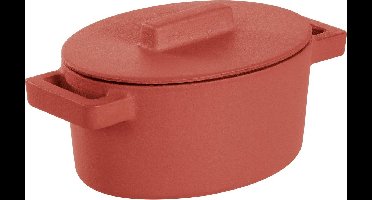 Sambonet - Gietijzer Braadpan Rood - Ovaal -13 cm x 10 cm incl deksel