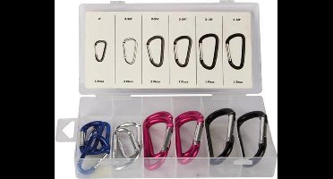 Toolland Assortiment karabijnhaken, 12-delig, verschillende maten, meerkleurig