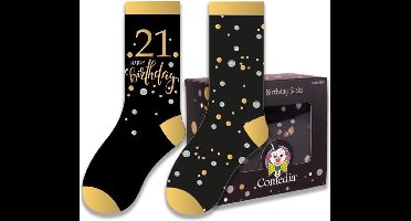 Witbaard Cadeausokken 21 Jaar Polykatoen Zwart/goud 2-delig