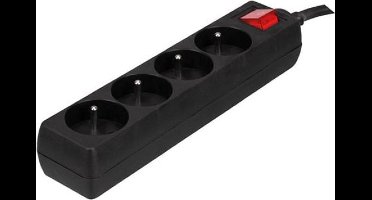 Perel Stekkerdoos met schakelaar, 4 stopcontacten met penaarde (type E), kabel 1.5 m, 3G1.5, gebruik binnenshuis, zwart