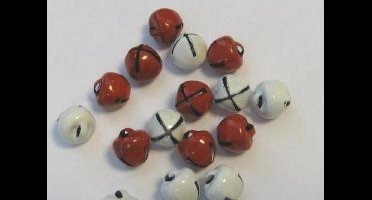 Kerst belletjes rood en wit 8 milimeter 16 Stuks