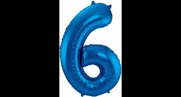 Cijferballon 6 Blauw, 16inch 40cm kindercrea