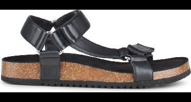 PS Poelman AMON Dames Faux PU Imitatie Leren Sandalen met Klittenband - Zwart - Maat 37