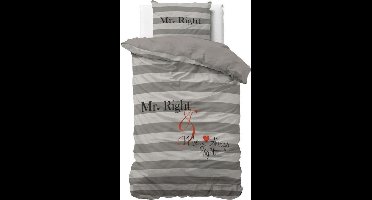 Dreamhouse Mr and Mrs Always  - Dekbedovertrek - Eenpersoons - 140x200/220 + 1 kussensloop 80x80 - Grijs
