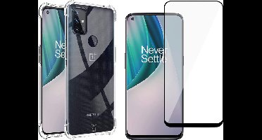 Hoesje geschikt voor OnePlus Nord N10 - Transparant Shock Proof Case + Screen Protector Glas Full