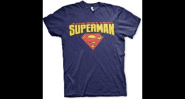 DC Comics Superman Heren Tshirt -L- Blockletter Logo Blauw