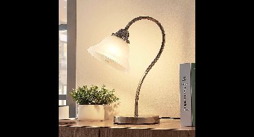 Lindby - LED tafellamp - 1licht - Glas, metaal - H: 42 cm - E27 - wit albast, antiek messing