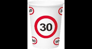 30 Jaar Verkeersbord Papieren Bekers 350 ml - 8 stuks