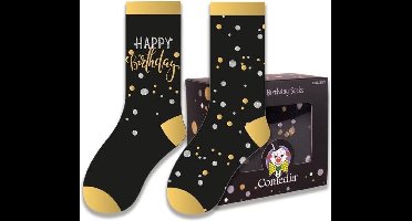 Witbaard Cadeausokken Birthday Polykatoen Zwart/goud 2-delig