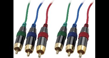 DELTACO MM-70D Component Video Kabel, 2x 3 RCA, 10 meter, Verguld, zwart