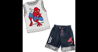 Marvel Spiderman set - korte broek van joggingstof + mouwloos shirt - grijs/blauw - maat 110/116 (6 jaar)