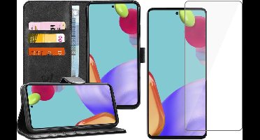Hoesje geschikt voor Samsung Galaxy A52 - Book Case Kunstleer Wallet - Zwart - Met Screenprotector