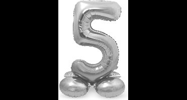 Folat - Cijfer 5 Zilver met standaard - 72 cm